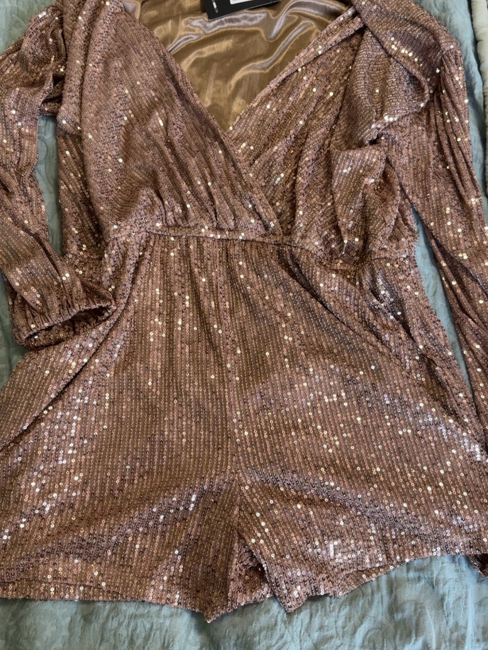 Fashion Nova Rose Gold Sequin Romper